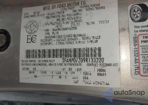 2009 Ford Fusion Se из США, поврежденный, VIN 3FAHP07Z09R133220